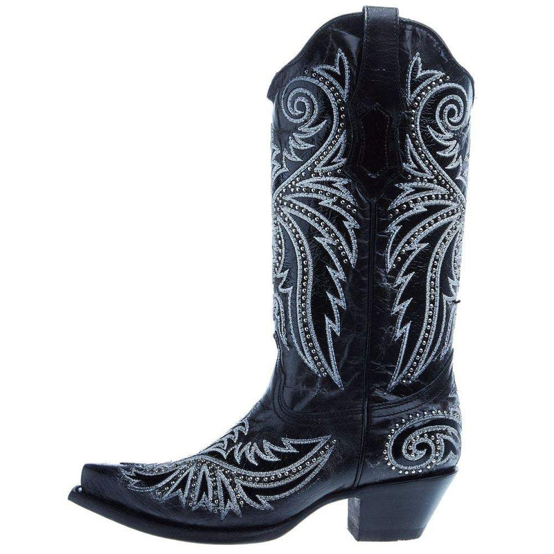 Corral Women`s Black Overlay and Embroidered 13In Top Boot