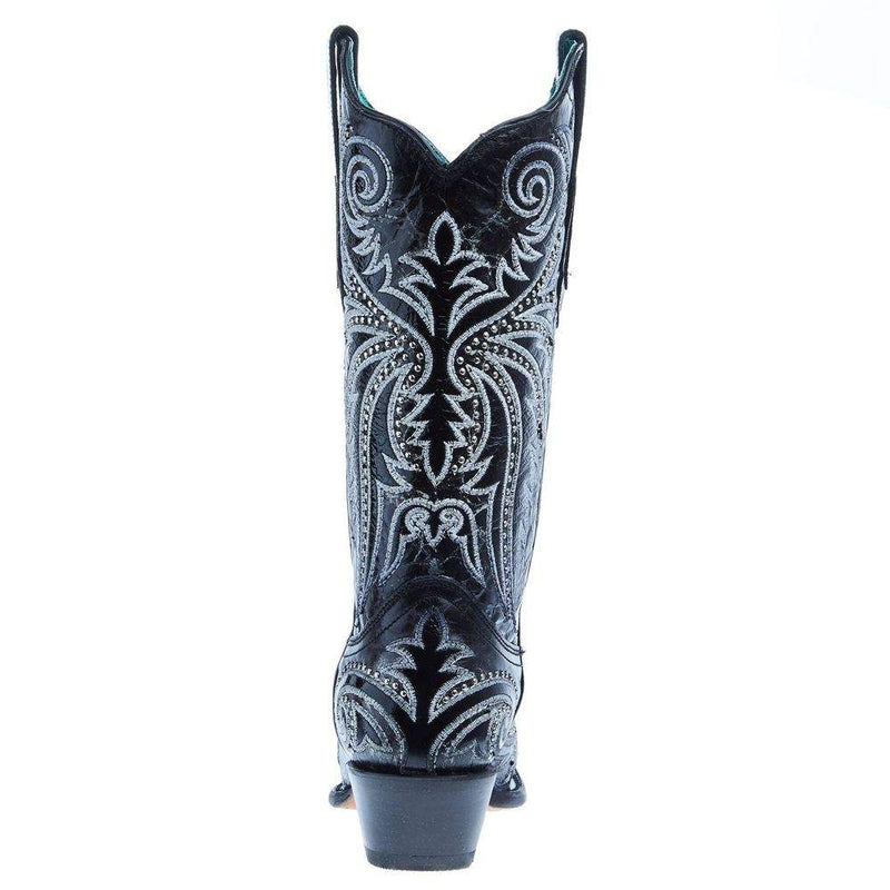 Corral Women`s Black Overlay and Embroidered 13In Top Boot