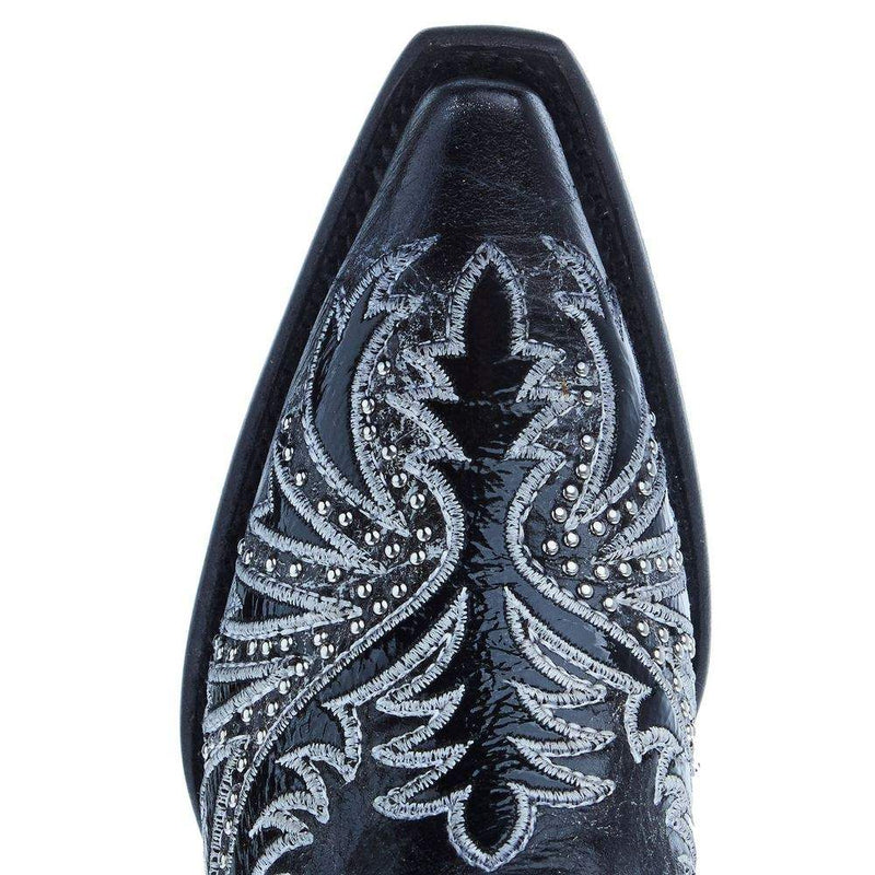 Corral Women`s Black Overlay and Embroidered 13In Top Boot