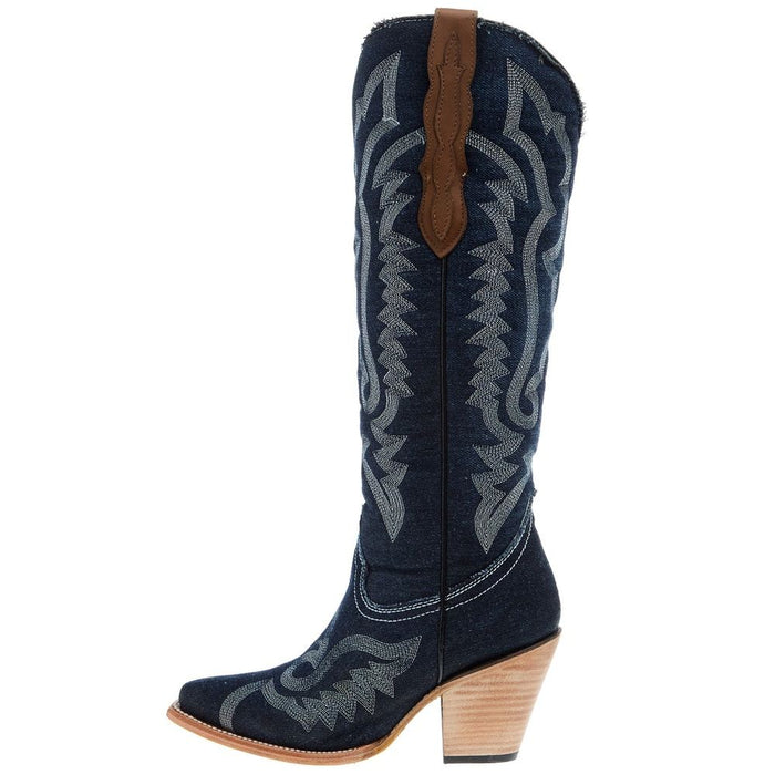 Corral Women`s Denim and White Embroidered 16In Top Boot