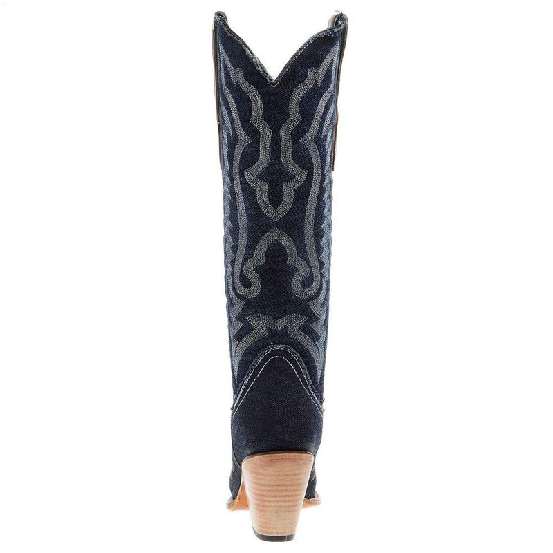 Corral Women`s Denim and White Embroidered 16In Top Boot