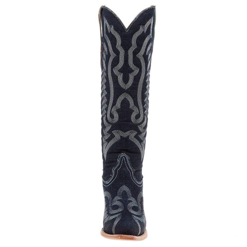 Corral Women`s Denim and White Embroidered 16In Top Boot