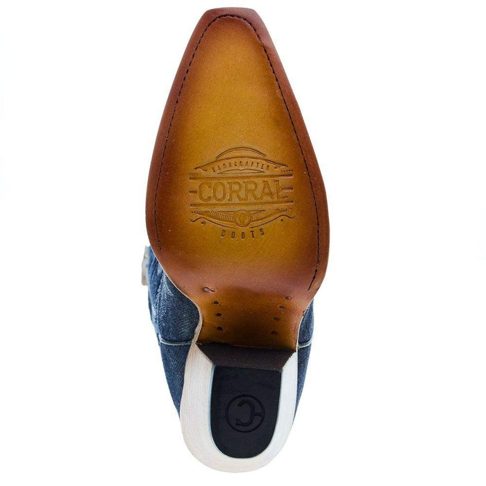 Corral Women`s Denim and White Embroidered 16In Top Boot