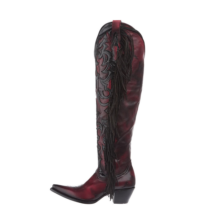 Corral Women's Red Overlay Vamp 21in. Fringe Top Boot