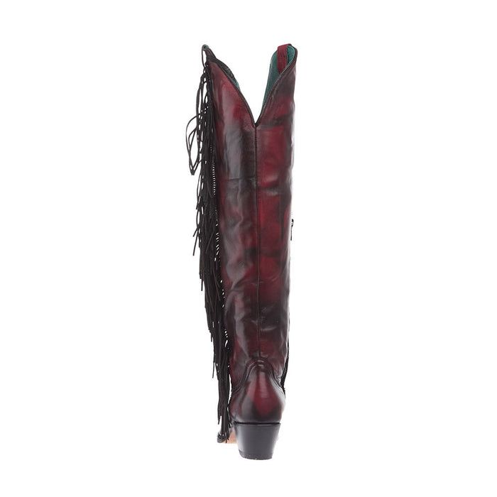 Corral Women's Red Overlay Vamp 21in. Fringe Top Boot