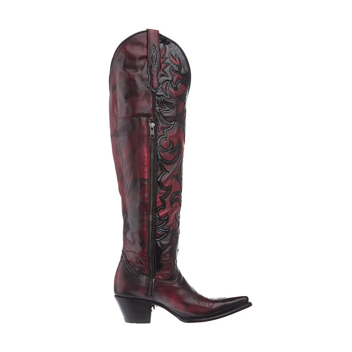 Corral Women's Red Overlay Vamp 21in. Fringe Top Boot