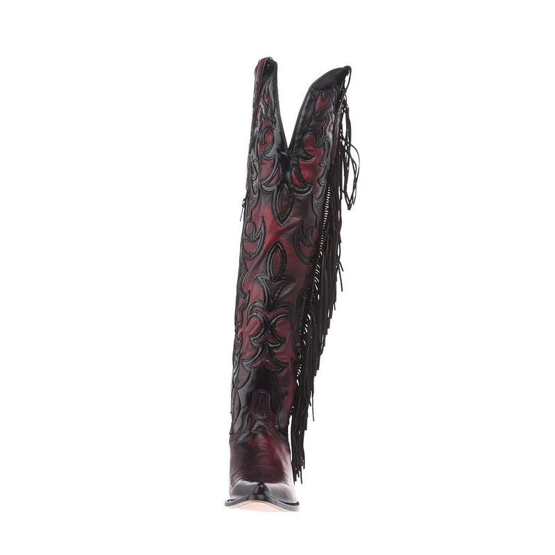 Corral Women's Red Overlay Vamp 21in. Fringe Top Boot