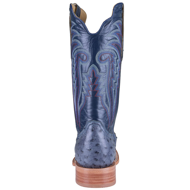 R Watson Boots Men's Denim Full Quill Ostrich Vamp 13in Navy Blue Goat Top