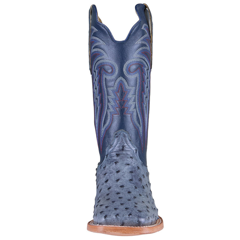 R Watson Boots Men's Denim Full Quill Ostrich Vamp 13in Navy Blue Goat Top