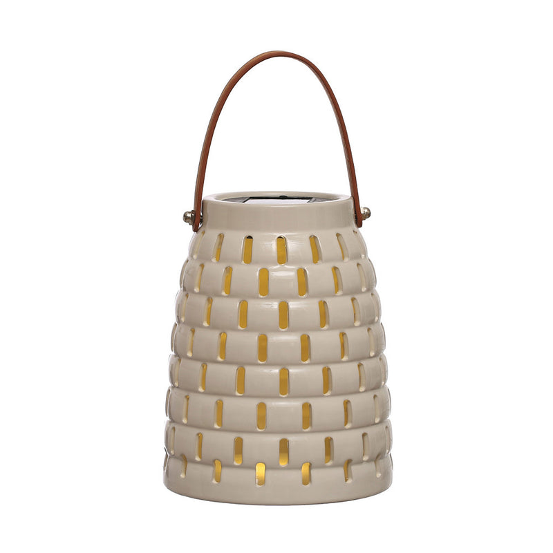 Creative Co-Op Stoneware LED Solar Powered Waterproof Lantern