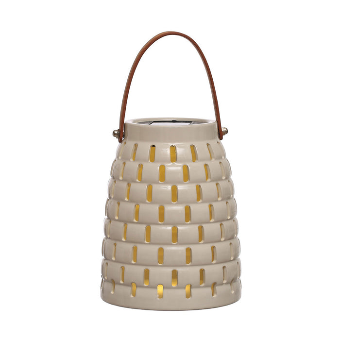 Creative Co-Op Stoneware LED Solar Powered Waterproof Lantern