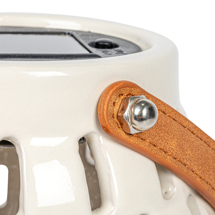 Creative Co-Op Stoneware LED Solar Powered Waterproof Lantern