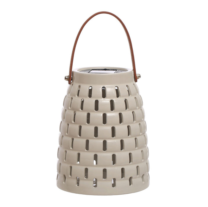 Creative Co-Op Stoneware LED Solar Powered Waterproof Lantern
