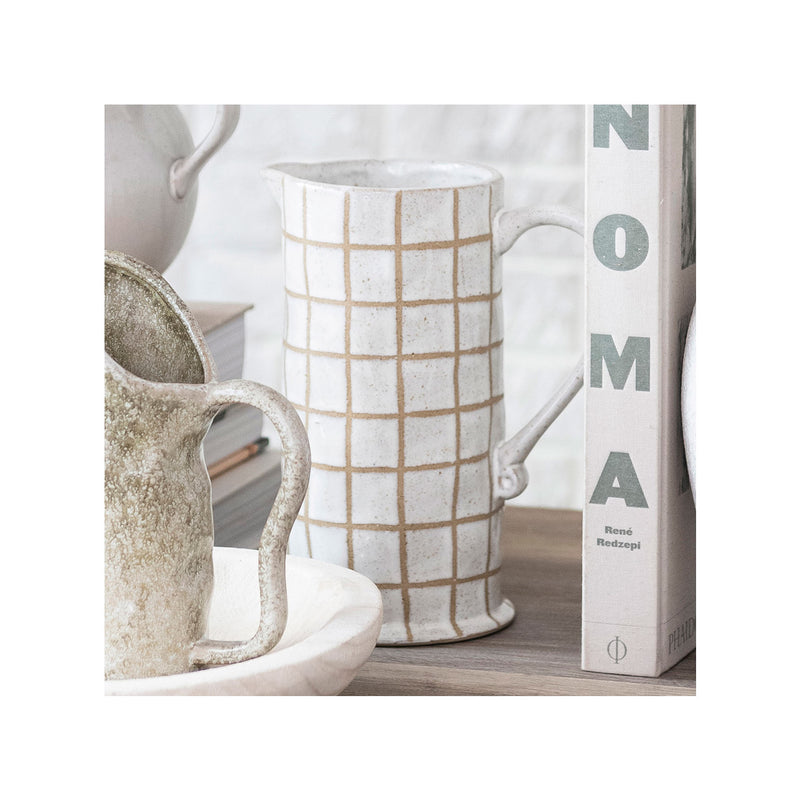 Creative Co-Op Cream and Brown Stoneware Pitcher