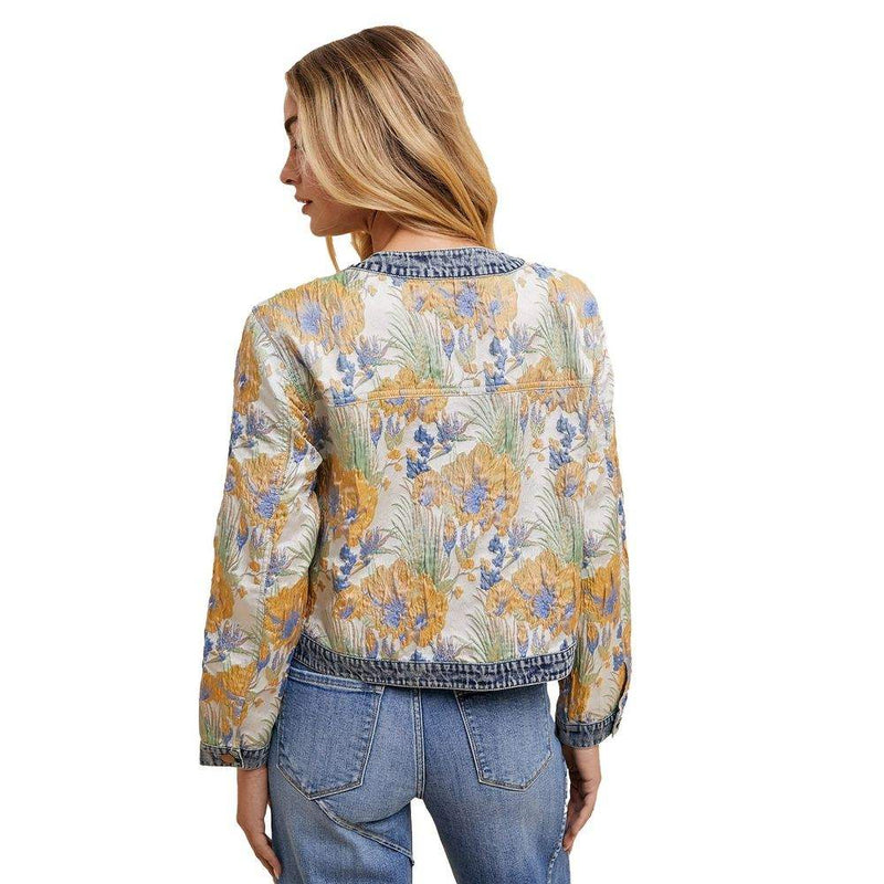 Anniewear Women's Floral Jacquard Contrast Jacket