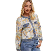 Anniewear Women's Floral Jacquard Contrast Jacket