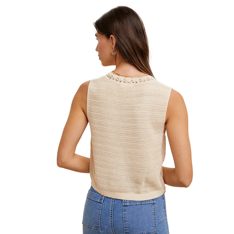 Anniewear Women's Oatmeal Crochet Button down Vest
