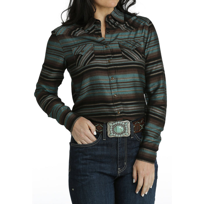 Cinch Cinch Women's Teal Striped Long Sleeve Snap Shirt