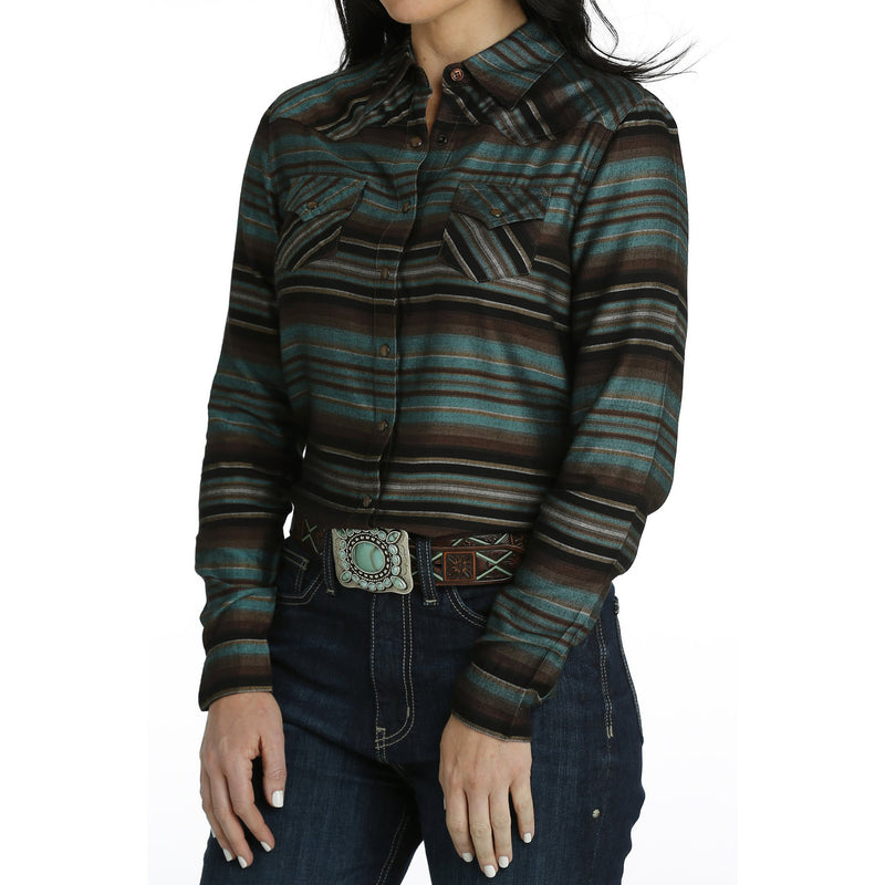 Cinch Cinch Women's Teal Striped Long Sleeve Snap Shirt