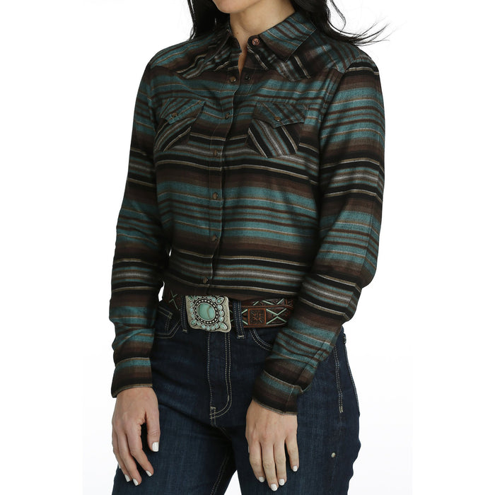 Cinch Cinch Women's Teal Striped Long Sleeve Snap Shirt