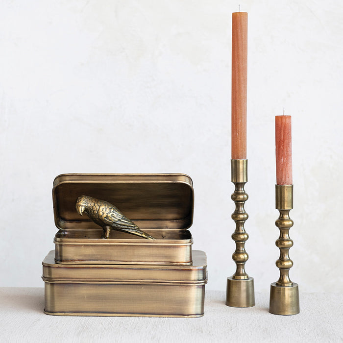 Creative Co-Op Antique Brass Finish 2 Piece Metal Box Set