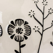 Creative Co-Op Cream and Black Stoneware Floral Serving Bowl