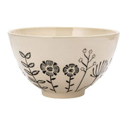 Creative Co-Op Cream and Black Stoneware Floral Serving Bowl