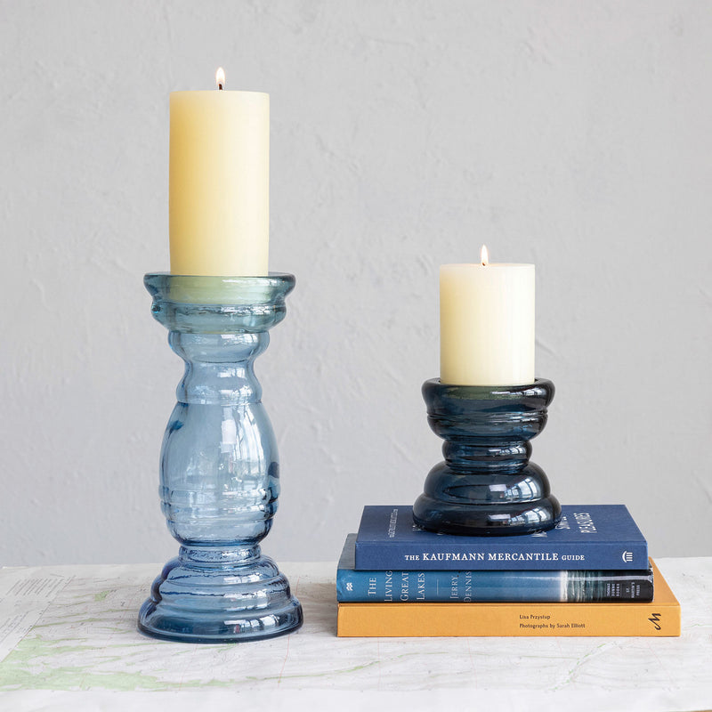 Creative Co-Op Blue Recycled Glass Candle Holder