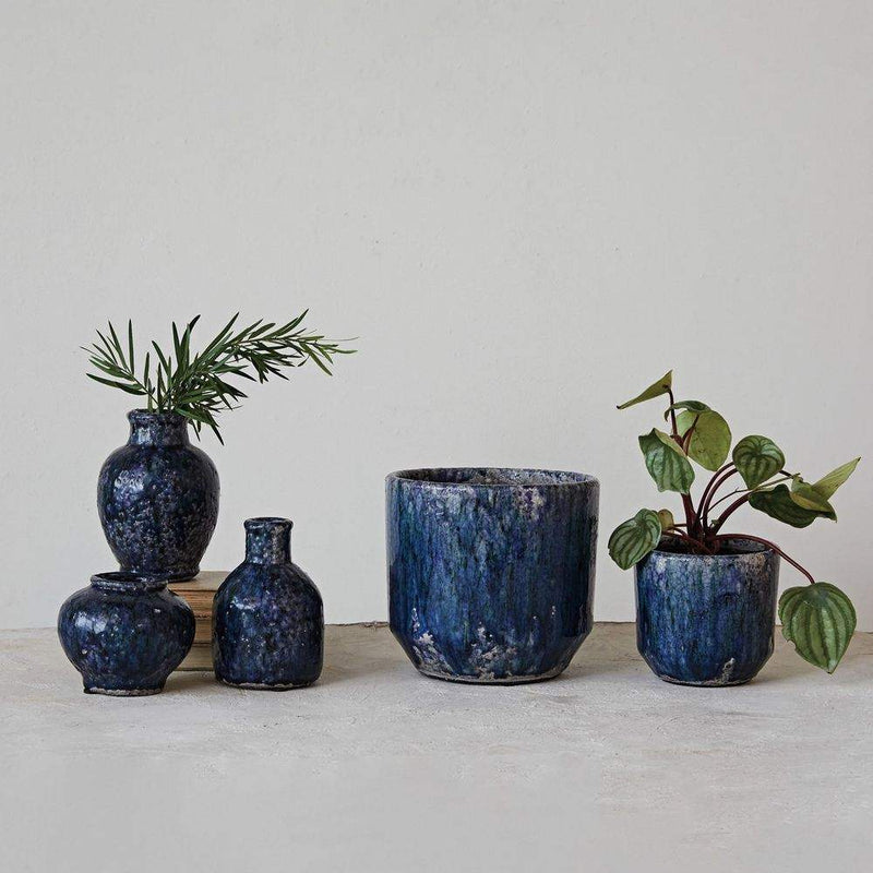 Creative Co-Op Blue Terra Cotta Planter