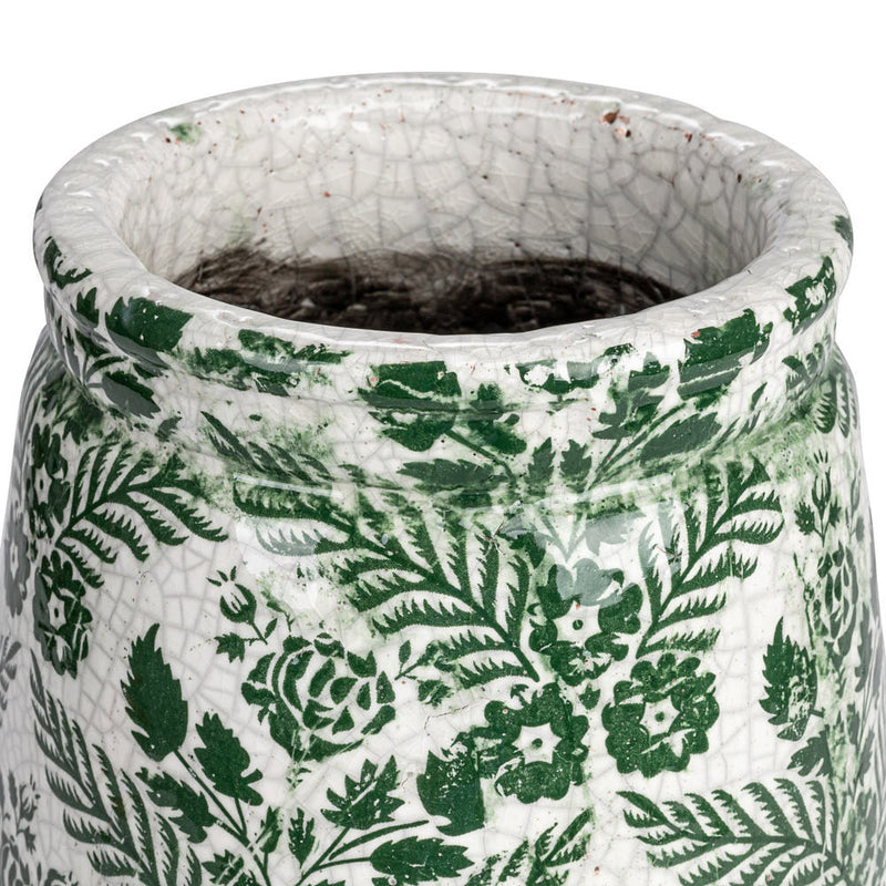 Creative Co-Op Green and White Floral Planter