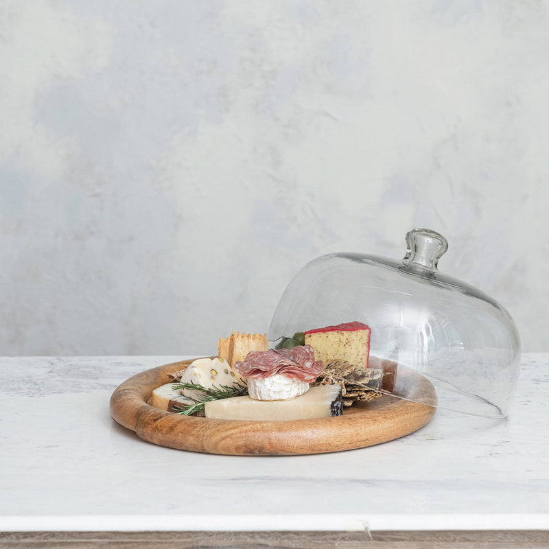 Creative Co-Op Glass Cloche with Wooden Base