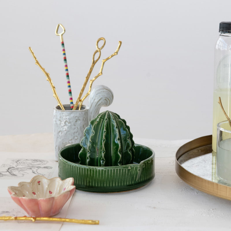 Creative Co-Op Stoneware Cactus Shaped Juicer