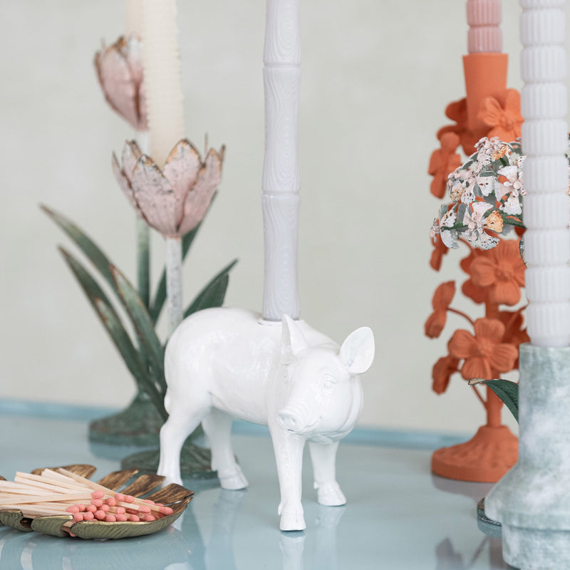 Creative Co-Op Resin Pig Taper Holder
