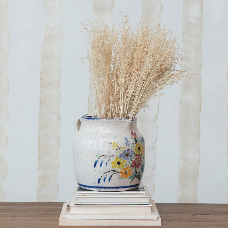 Creative Co-Op Terra Cotta Floral Pitcher