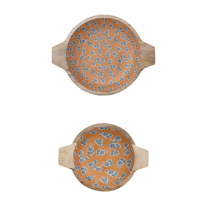 Creative Co-Op Floral Enameled Mango Wood Bowl Set of 2