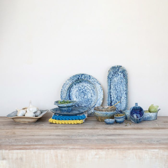 Creative Co-Op Reactive Crackle Glaze Stoneware Serving Dish