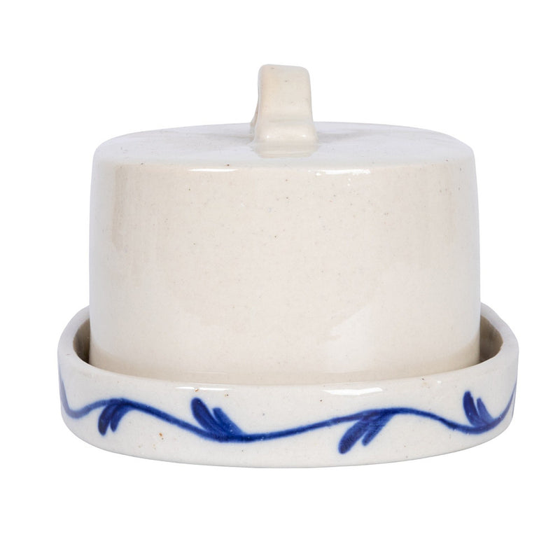 Creative Co-Op Blue/White Painted Stoneware Butter Dish