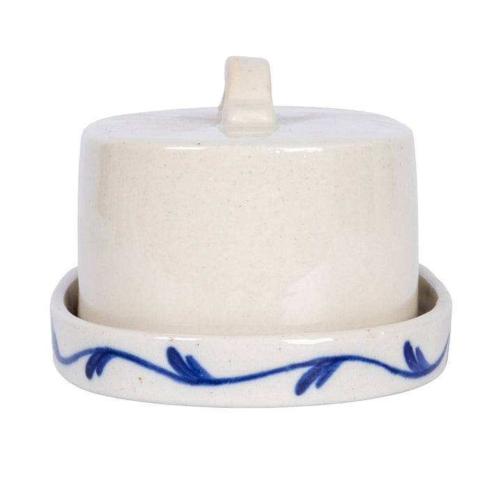 Creative Co-Op Blue/White Painted Stoneware Butter Dish