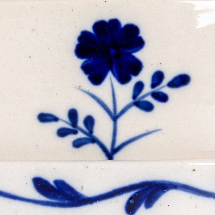 Creative Co-Op Blue/White Painted Stoneware Butter Dish