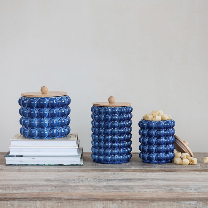 Creative Co-Op Blue Hobnail Canister with Lid