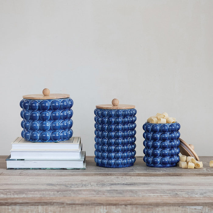 Creative Co-Op Blue Hobnail Canister