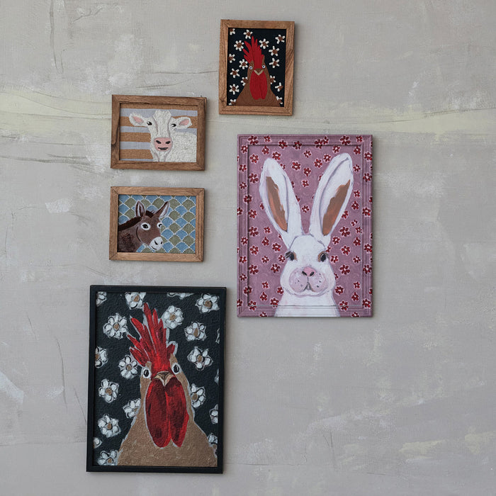 Creative Co-Op Chicken with Pattern Framed Wall Decor