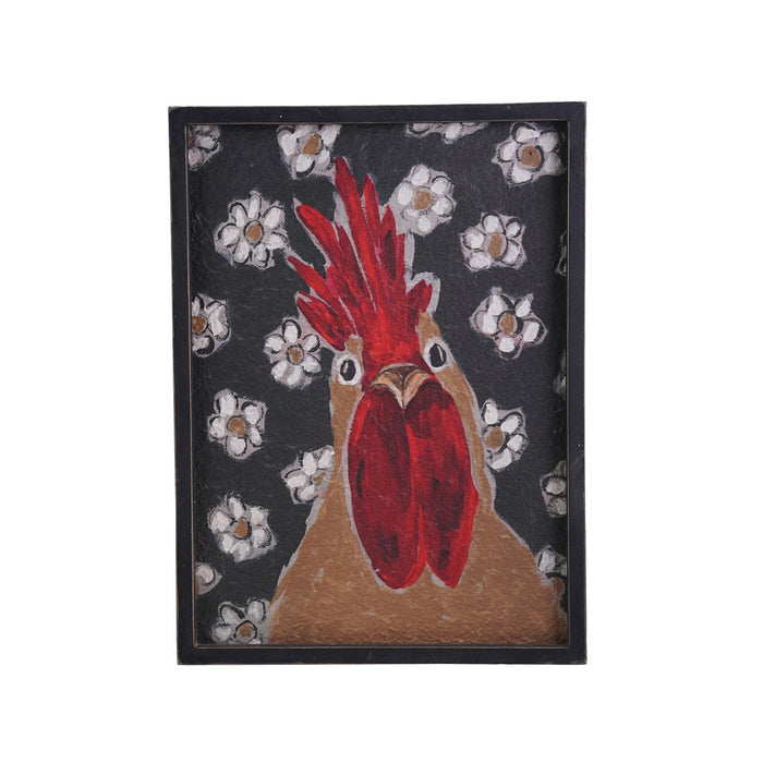 Creative Co-Op Chicken with Pattern Framed Wall Decor