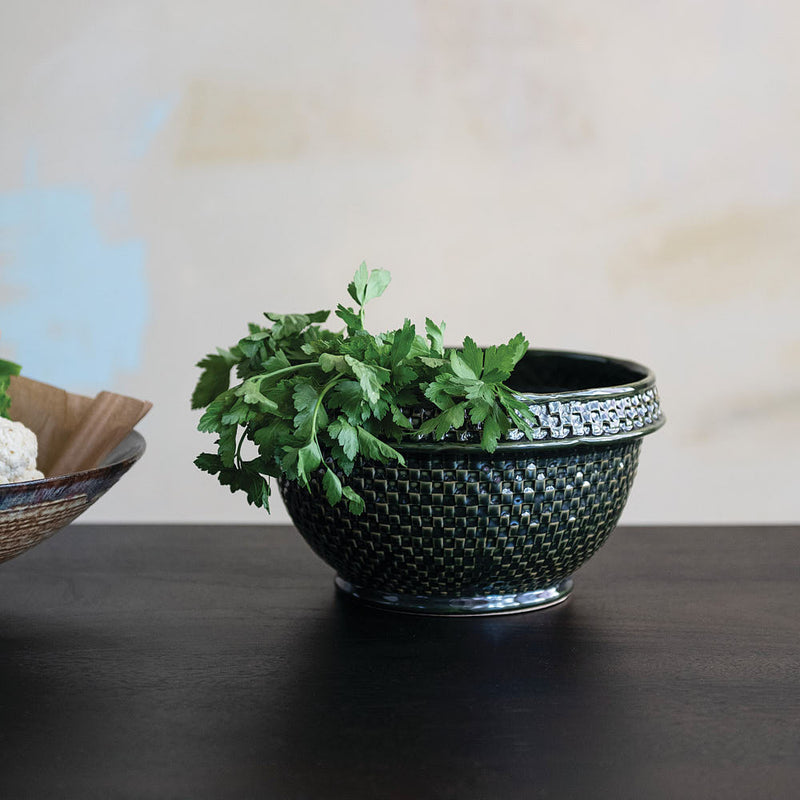 Creative Co-Op Green Basketweave Bowl