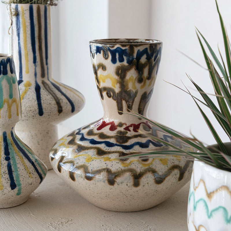 Creative Co-Op Hand Painted Stoneware Vase