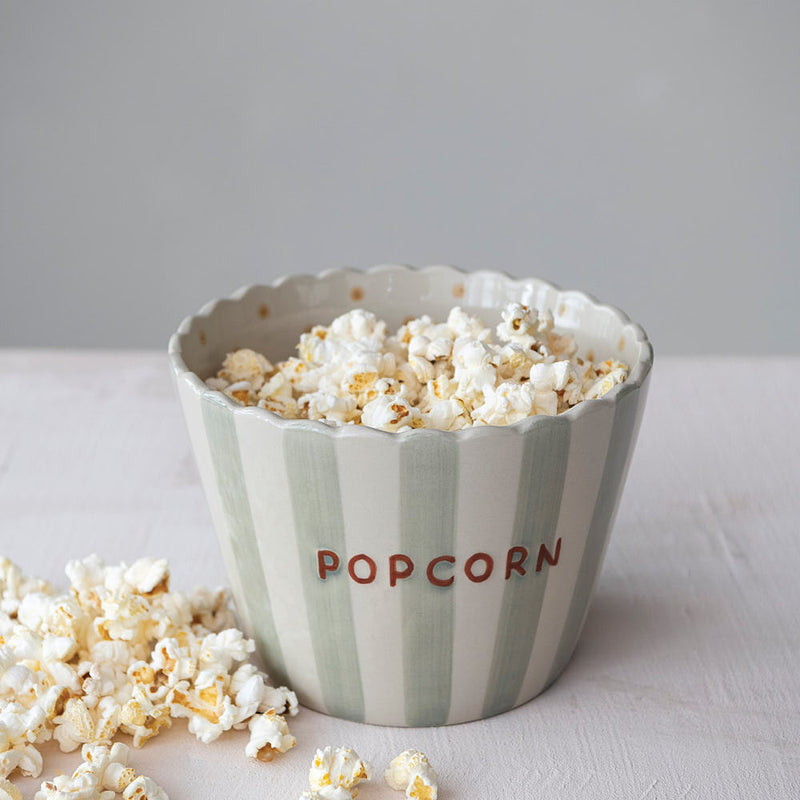 Creative Co-Op Scalloped Striped Popcorn Bowl