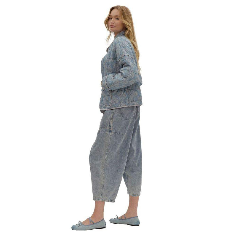 Entro Women's Quilted Blue Drop Shoulder Jacket