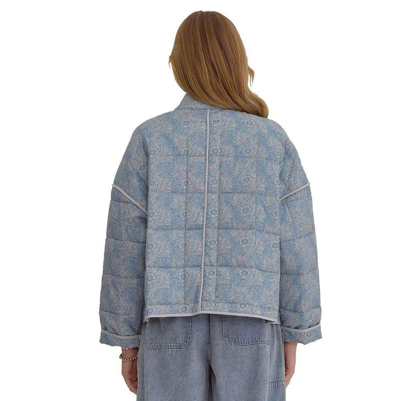 Entro Women's Quilted Blue Drop Shoulder Jacket