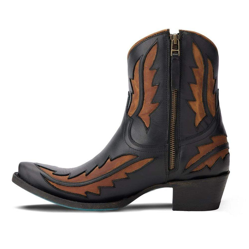 Lane Boots Women`s Walk The Line Jet Black and Burnt Caramel Bootie