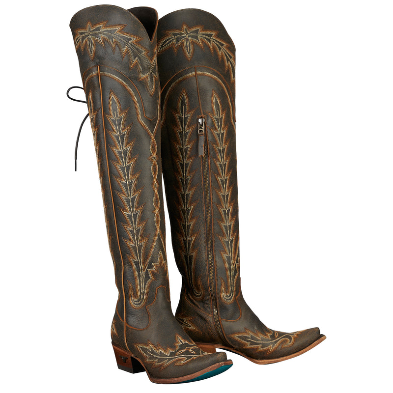 Lane Boots Women's Lexington OTK Brown Crackle Snip Toe Boot